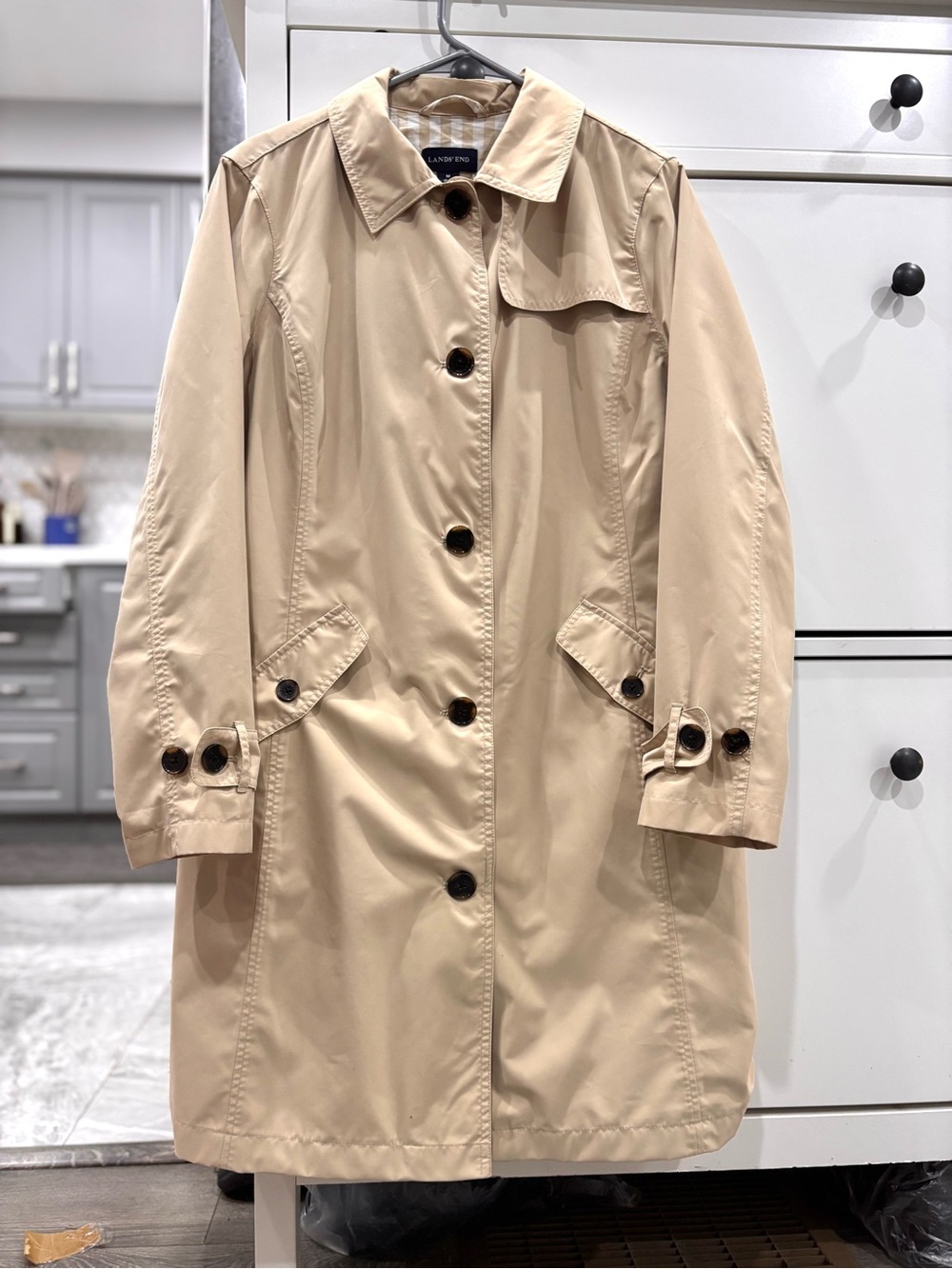 Lands' End Beige Trench Coat with Button Front